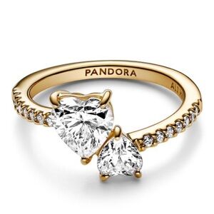 Pandora Gold Ring with Silver Heart Accents